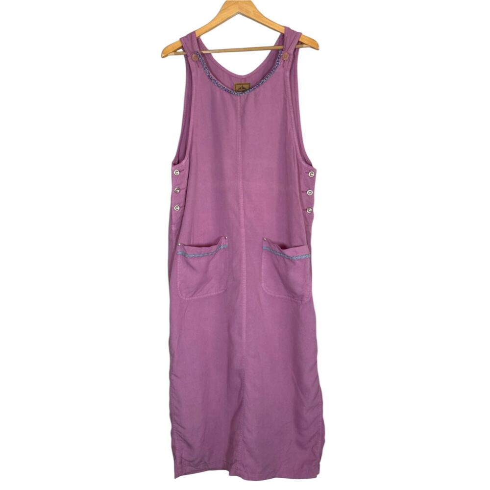 Vintage Tencel Bib Overall Maxi Dress Large Long Violet Purple Summer Modest